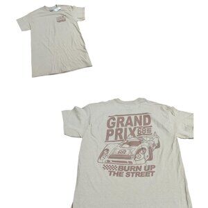 Sugar Flower Beige Racing Grand Prix Graphic T-Shirt Medium M Burn Up Street NWT